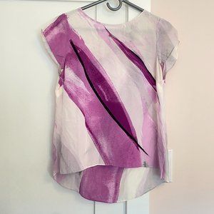 White House Black Market Silk Crew Neck Short Sleeve Top Pink Purple Size S